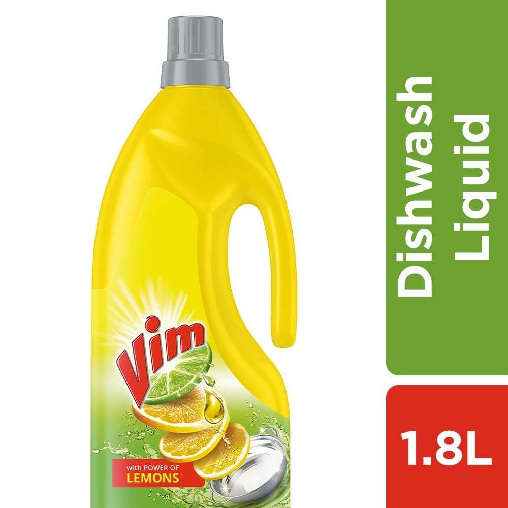 Vim Dishwash Liquid Gel Lemon, With Lemon Fragrance, Leaves No Residue, Grease Cleaner For All Utensils, 1.8 litre Can